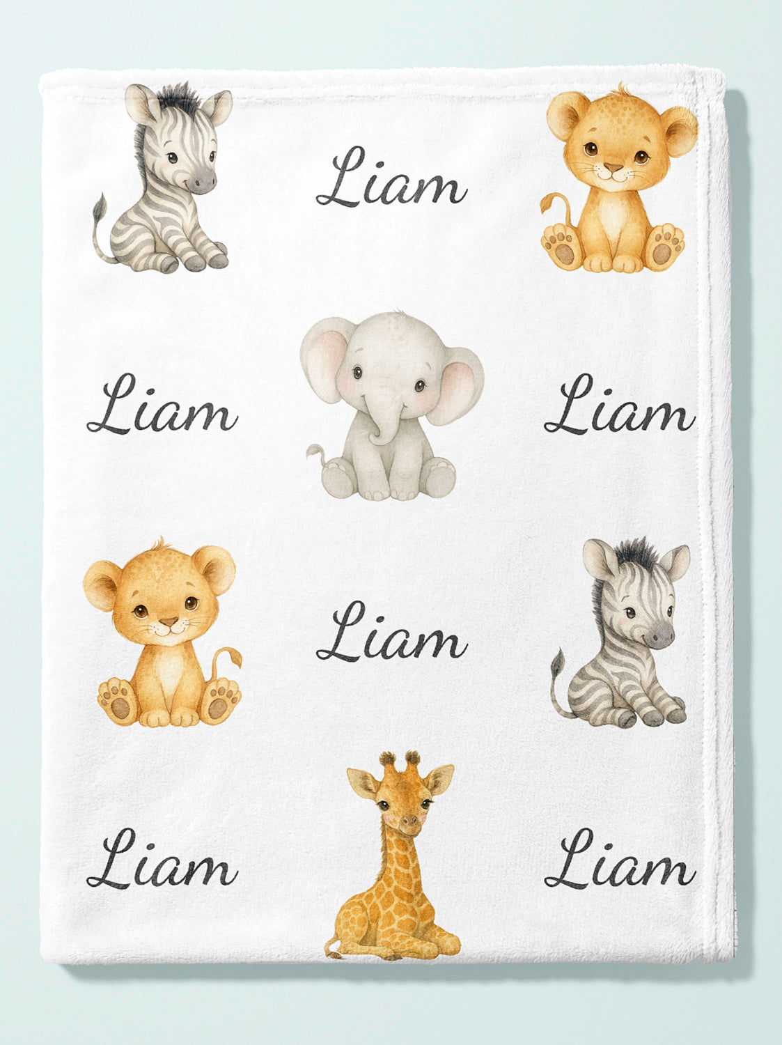 Personalized Safari Animals Baby Name Blanket