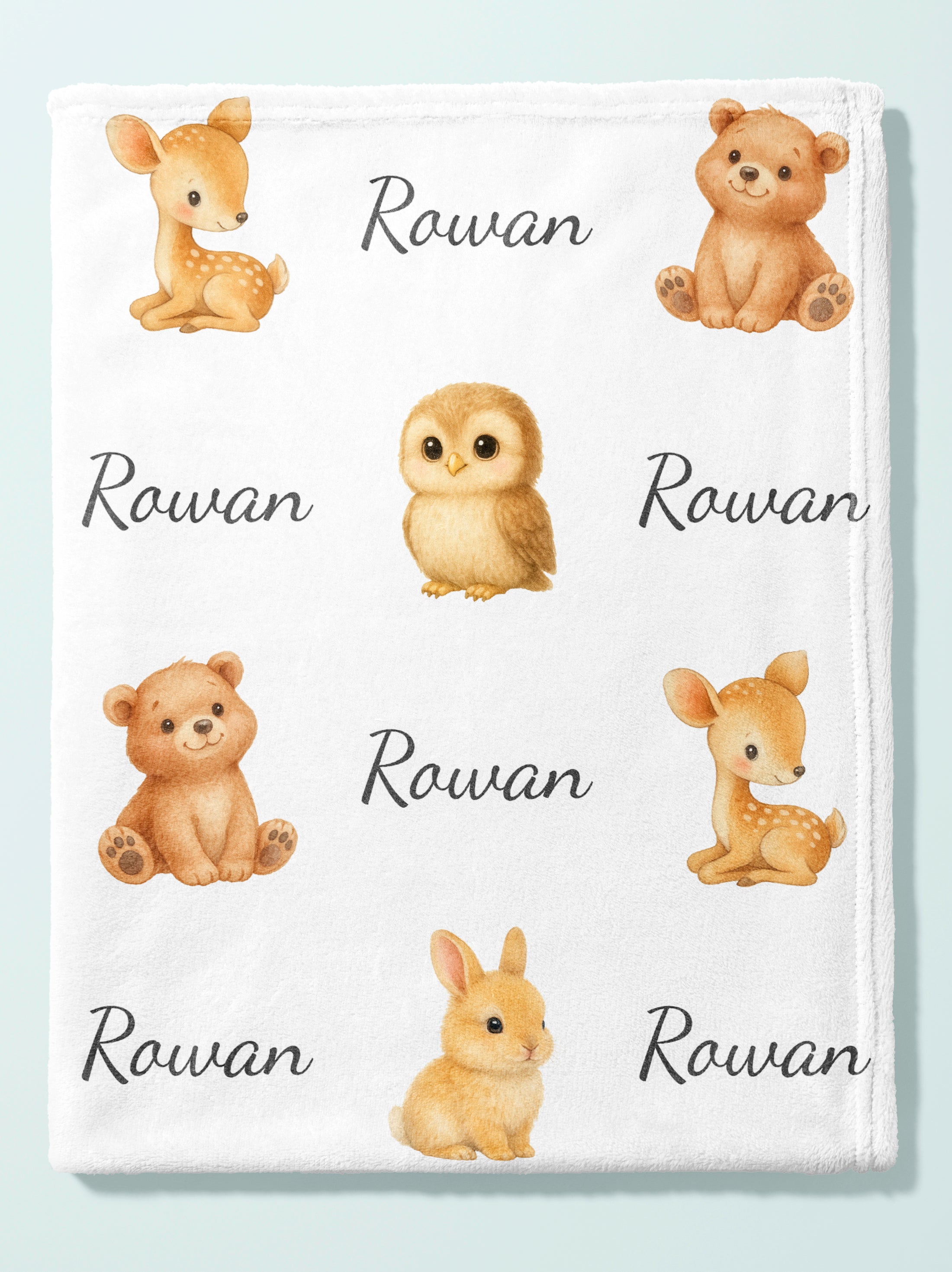 Personalized Woodland Animals Baby Name Blanket